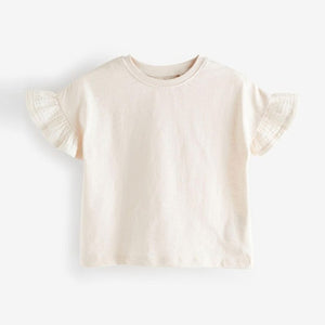 Ecru White Frill Short Sleeve T-Shirt