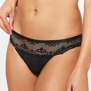 Black Thong Fit Microfibre And Lace Knickers
