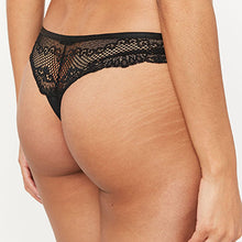Load image into Gallery viewer, Black Thong Fit Microfibre And Lace Knickers
