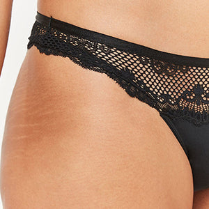 Black Thong Fit Microfibre And Lace Knickers