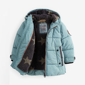 Mineral Blue Borg Teddy Lined Padded Coat (3mths-6yrs)