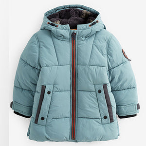 Mineral Blue Borg Teddy Lined Padded Coat (3mths-6yrs)