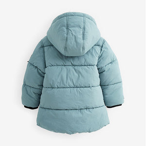 Mineral Blue Borg Teddy Lined Padded Coat (3mths-6yrs)