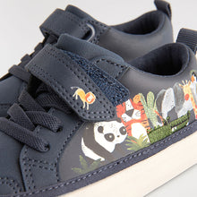 Load image into Gallery viewer, Navy Character Standard Fit (F) Touch Fastening Elastic Lace Trainers
