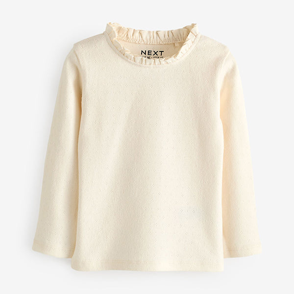 Ecru White 100% Cotton Pointelle Top (3mths-6yrs)