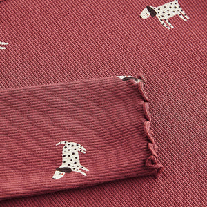 Burgundy Red Dog Cotton Rich Long Sleeve Rib T-Shirt (3mths-6yrs)