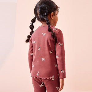 Burgundy Red Dog Cotton Rich Long Sleeve Rib T-Shirt (3mths-6yrs)