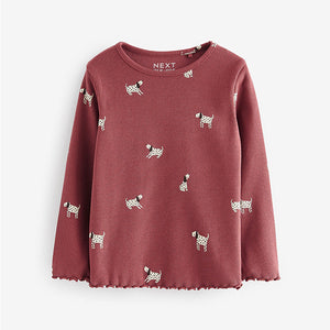 Burgundy Red Dog Cotton Rich Long Sleeve Rib T-Shirt (3mths-6yrs)