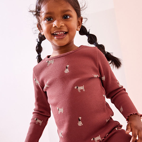 Burgundy Red Dog Cotton Rich Long Sleeve Rib T-Shirt (3mths-6yrs)