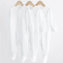 Load image into Gallery viewer, White Cotton Baby Sleepsuits 3 Pack (0-18mths)
