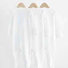 Load image into Gallery viewer, White Cotton Baby Sleepsuits 3 Pack (0-18mths)
