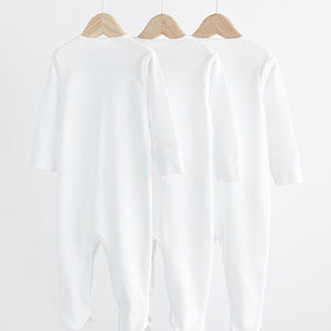 White Cotton Baby Sleepsuits 3 Pack (0-18mths)