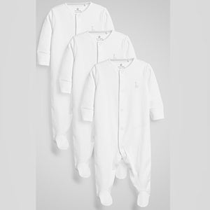 White Cotton Baby Sleepsuits 3 Pack (0-18mths)