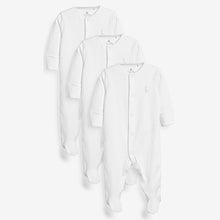 Load image into Gallery viewer, White Cotton Baby Sleepsuits 3 Pack (0-18mths)
