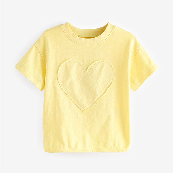 Yellow 100% Cotton Short Sleeve Appliqué T-Shirt (3mths-5yrs)