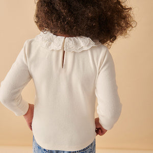 Ecru White Long Sleeve Collar Top (3mths-7yrs)