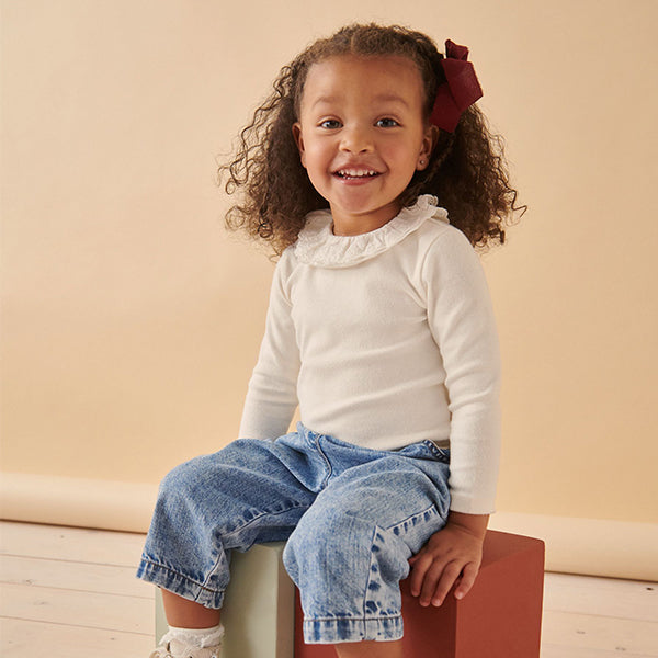 Ecru White Long Sleeve Collar Top (3mths-7yrs)