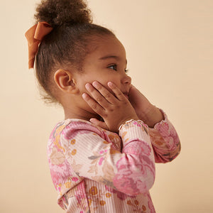 Pink Vintage Floral Cotton Rich Long Sleeve Rib T-Shirt (3mths-7yrs)
