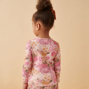 Pink Vintage Floral Cotton Rich Long Sleeve Rib T-Shirt (3mths-7yrs)