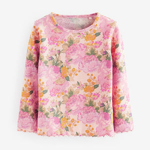 Pink Vintage Floral Cotton Rich Long Sleeve Rib T-Shirt (3mths-7yrs)