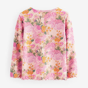 Pink Vintage Floral Cotton Rich Long Sleeve Rib T-Shirt (3mths-7yrs)