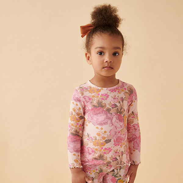 Pink Vintage Floral Cotton Rich Long Sleeve Rib T-Shirt (3mths-7yrs)