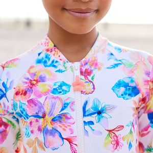 White Floral Long Sleeved Swimsuit