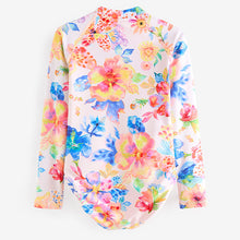 Load image into Gallery viewer, White Floral Long Sleeved Swimsuit
