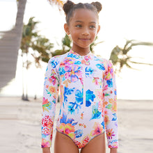 Load image into Gallery viewer, White Floral Long Sleeved Swimsuit
