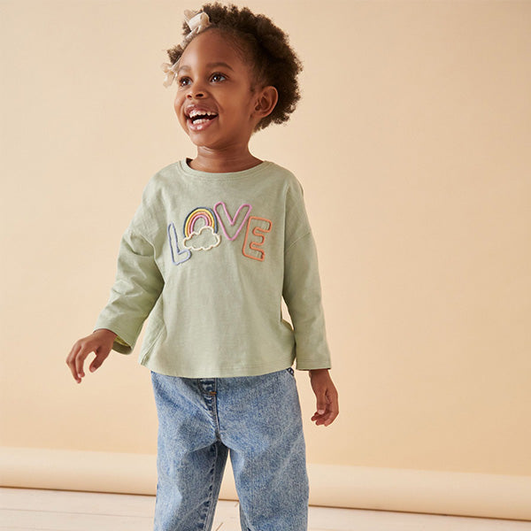 Green Love Slogan 100% Cotton Long Sleeve T-Shirt (3mths-6yrs)
