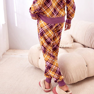 Ochre Yellow Check Cosy Long Sleeve Crew Neck Pyjamas