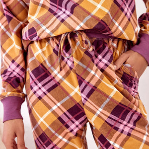 Ochre Yellow Check Cosy Long Sleeve Crew Neck Pyjamas