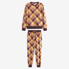 Load image into Gallery viewer, Ochre Yellow Check Cosy Long Sleeve Crew Neck Pyjamas
