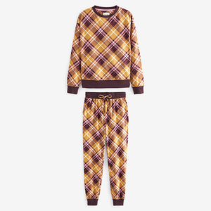 Ochre Yellow Check Cosy Long Sleeve Crew Neck Pyjamas