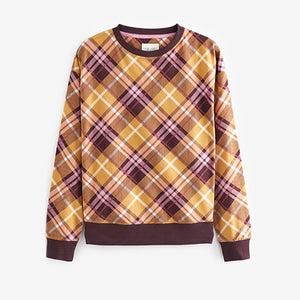 Ochre Yellow Check Cosy Long Sleeve Crew Neck Pyjamas