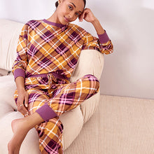 Load image into Gallery viewer, Ochre Yellow Check Cosy Long Sleeve Crew Neck Pyjamas
