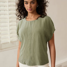 Load image into Gallery viewer, Sage Green Gathered Short Sleeve Textured Boxy T-Shirt
