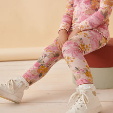 Load image into Gallery viewer, Pink Vintage Floral Rib Jersey Leggings (3mths-6yrs)
