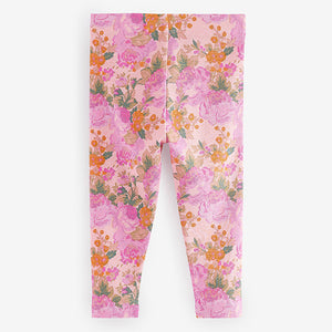 Pink Vintage Floral Rib Jersey Leggings (3mths-6yrs)