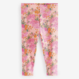 Pink Vintage Floral Rib Jersey Leggings (3mths-6yrs)