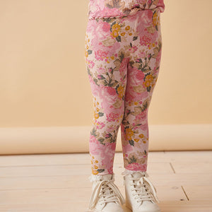 Pink Vintage Floral Rib Jersey Leggings (3mths-6yrs)