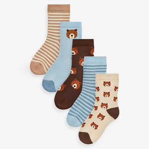 Bear Stripe Cosy Terry Cotton Rich Socks 5 Pack