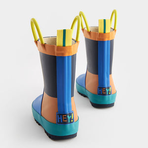 Blue/Orange Colourblock Handle Pull-On Wellies