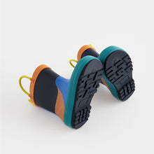 Load image into Gallery viewer, Blue/Orange Colourblock Handle Pull-On Wellies
