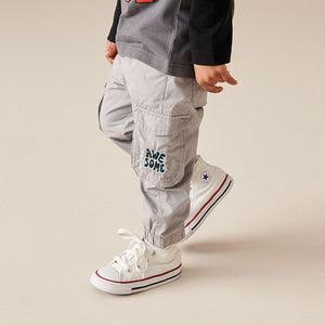 Grey Badged Lined 100% Cotton Cargo Trousers (3mths-6yrs)