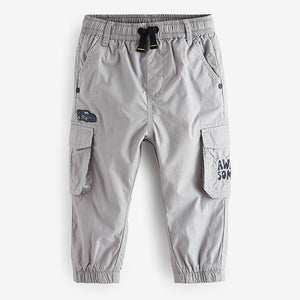 Grey Badged Lined 100% Cotton Cargo Trousers (3mths-6yrs)