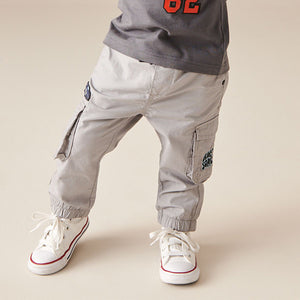 Grey Badged Lined 100% Cotton Cargo Trousers (3mths-6yrs)