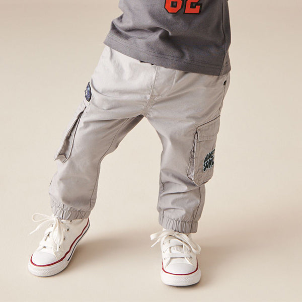 Grey Badged Lined 100% Cotton Cargo Trousers (3mths-6yrs)
