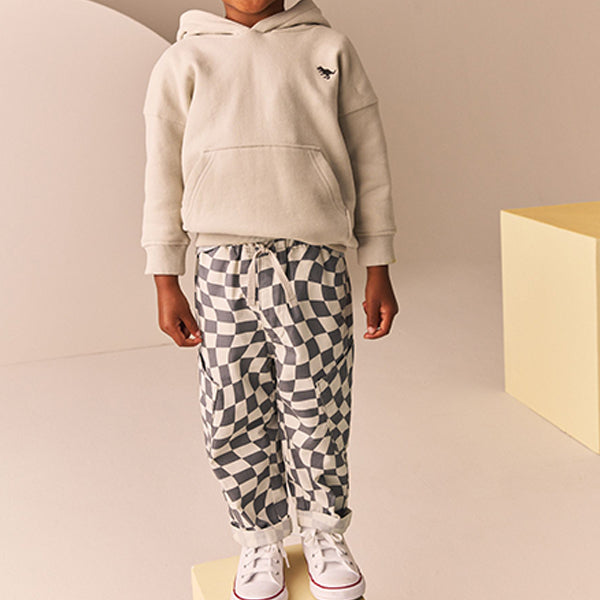 Grey/White Checkerboard Side Pocket 100% Cotton Pull On Trousers (3mths-6yrs)