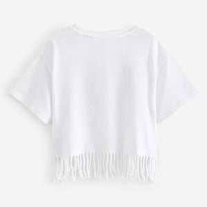 Ecru White 100% Cotton Sequin Heart T-Shirt (3-12yrs)